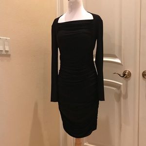 NWOT TTahari black knit  gathered boatneck dress